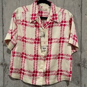 MARNI Uniqlo Women’s XS Beige Oversized Open Collar Short-Sleeve Crop Shirt